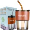 Leather Grip Coffee Tumbler with Lid & Silicone Straw