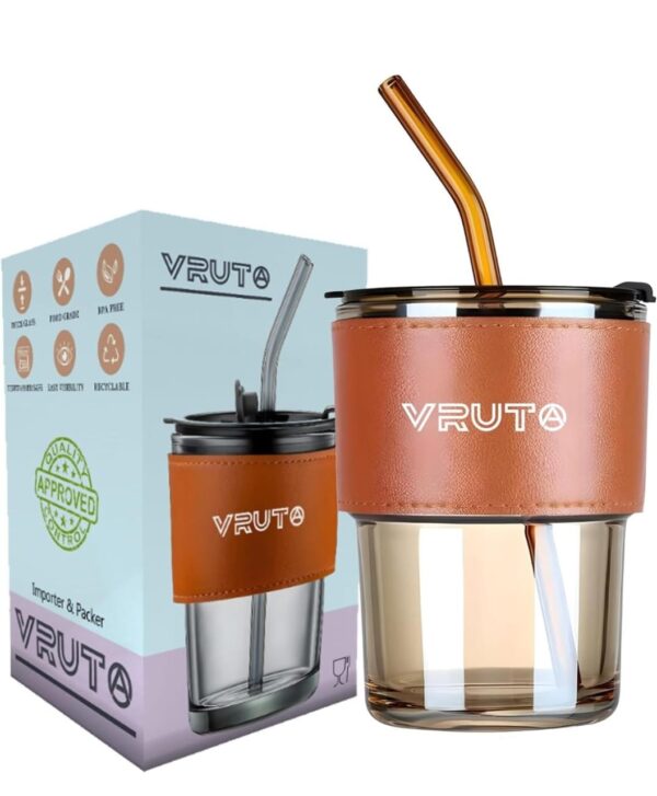 Leather Grip Coffee Tumbler with Lid & Silicone Straw