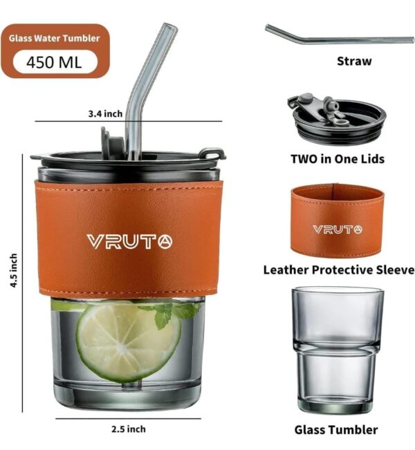 Leather Grip Coffee Tumbler with Lid & Silicone Straw